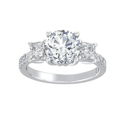 14k White Gold 3Ct Lab Grown Diamond Three-stone Ring Size 7 for Women