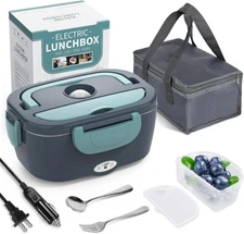 Electric Lunch Box Food Heater 3-in-1 Portable Food Warmer with Fork, Spoon & In