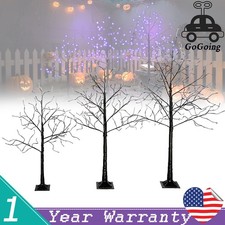 3pcs 4'/5'/6' Pre-Lit Halloween Black Twig Artificial Fall Tree Purple LED Light