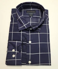 Nwot SCOTT BARBER Box Check Casual Button Shirt Men's LARGE L Navy Blue White