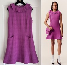GORGEOUS CHANEL 23B PURPLE WOOL TWEED MINI DRESS 36