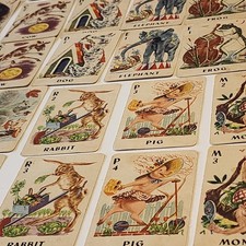 1940's Vintage Whitman Animal Rummy Childrens Card Game 36 Beautifully Aged