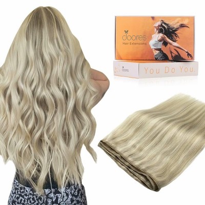 Hair Extensions Human 24 Inch 120g Ash Blonde Platinum DOORES Weft Highlighted