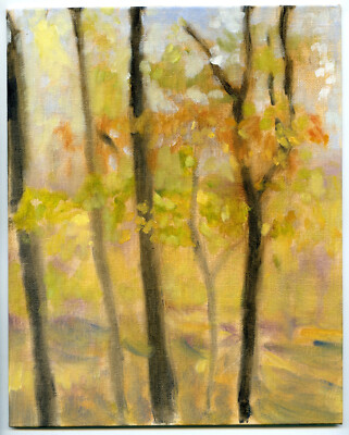 10'' Oil Painting Canvas Panel Forestscape Fall Trees Changing Candace McCall