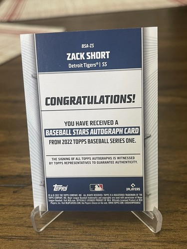 2022 Topps Series 1 Zack Short Baseball Stars Rookie RC Auto #BSA-ZS Tigers C130 - Picture 3 of 3