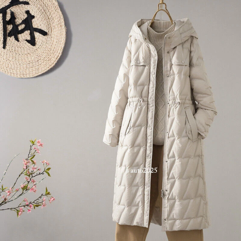 OFF WHITE Piumino donna invernale 90% bianco piumino d'anatra con cappuccio lungo sciolto caldo cappotto