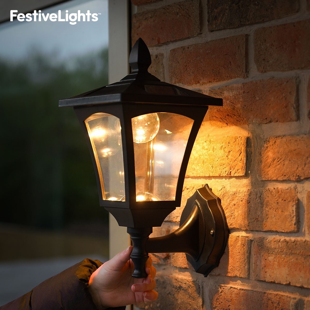 Solar Warm White LED Lantern Lamp Security Welcome Outdoor Garden Wall Light
