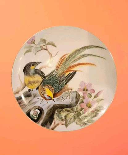 Vtg Noritake Hand painted With Colorful Birds 10" plate,  signed by artist