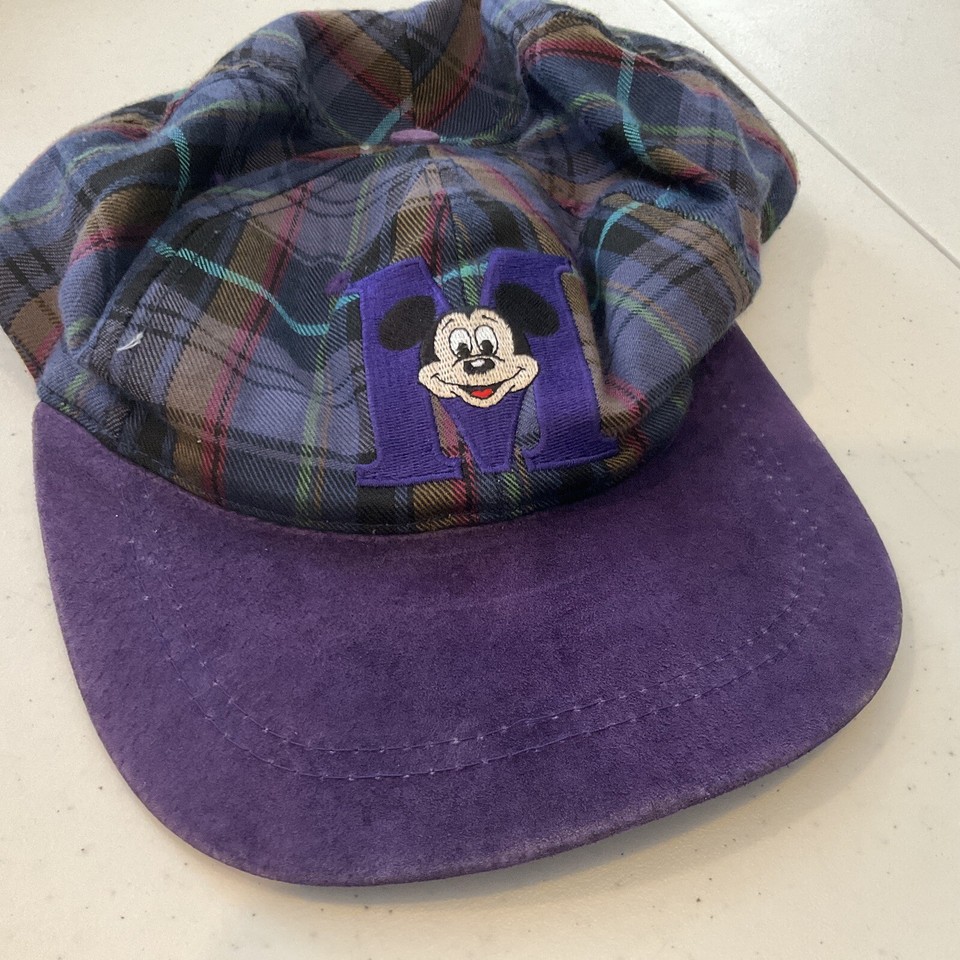 Vintage 90s Disney Hat Mickey Mouse Goofy Hat Co Plaid Purple Multi
