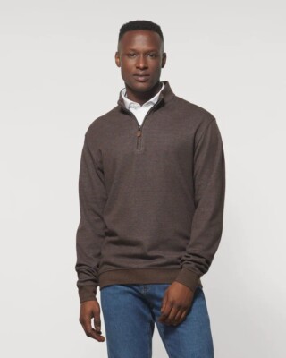 NWT JOHNNIE-O $138 SKILES STRIPED 1/4 ZIP PULLOVER IN BISON SZ S SMALL