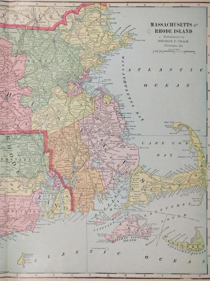 Mapa de colección 1902 de Massachusetts Rhode Island 22"x14" antiguo original Boston Foto 3 de 4