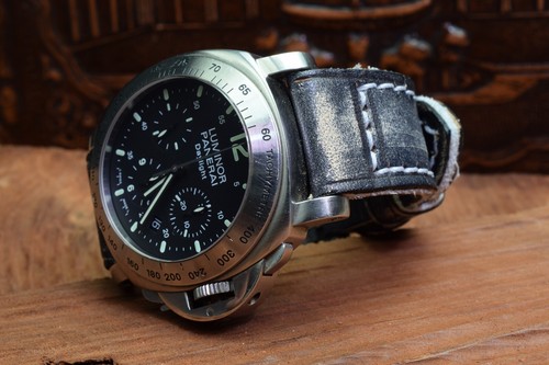 CORREA RELOJ 26 24 22 MM COLORUM NEGRO BLANCO GENUINO CUERO P. PANERAI MA STRAP - Imagen 2 de 12