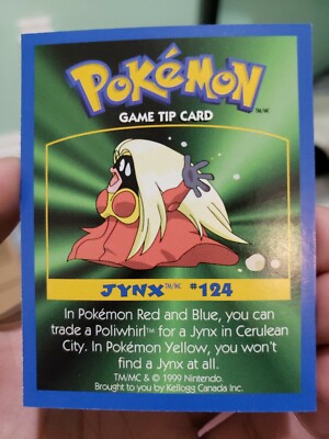 pokemon game tip card 1999 Nintendo Kellogg's Canada Pokemon Game Tip Set (20) Plus Sealed Pack