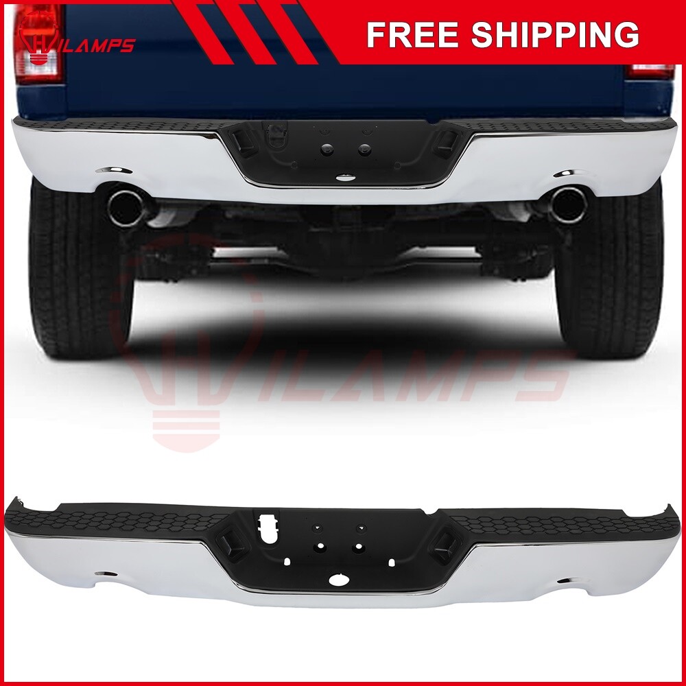 Chrome Rear Bumper w/Dual Exhaust w/o Sensor Holes Fits 2009-2018 Dodge Ram 1500