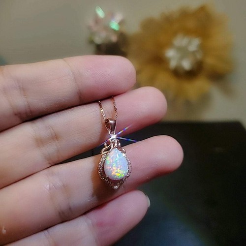2Ct Pear Cut Fire Opal Teardrop Pendant 