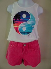 NWT JUSTICE SIZE 6 LOT SET TROPICAL TANK TOP TEE PINK JEAN SHORTS NEW