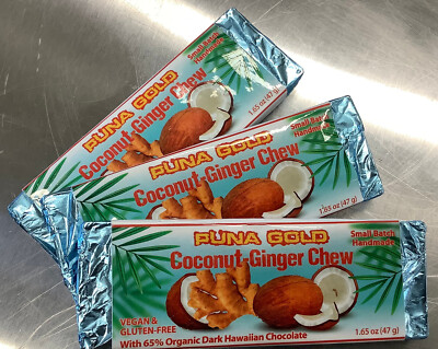 Dark Chocolate Bar Coconut Ginger Hawaii Organic Vegan PUNA GOLD