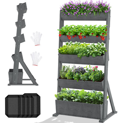 NAIZEA 5-Tiers Wooden Raised Garden Bed Planter Box Flower Rack Flower Pot Stand