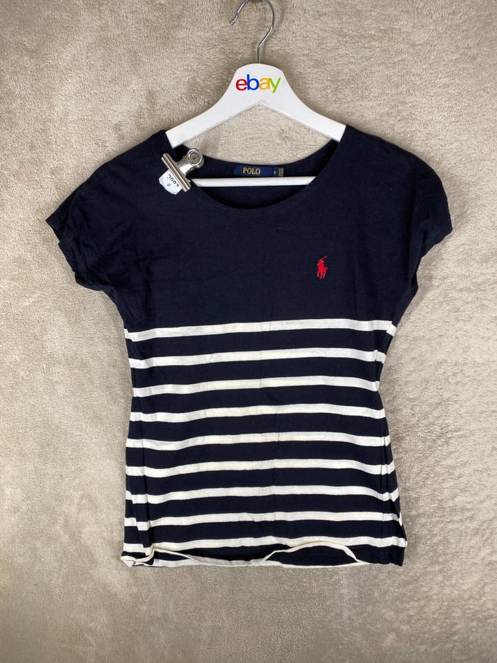 POLO T-Shirt Tee Top Size S Womens Black Striped Logo Sleeveless Round Neck