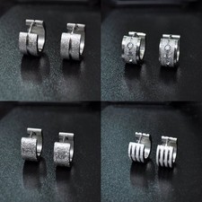 Edelstahl Creolen Klapp M&auml;nner Herren Damen Ohr Ohrringe silber  matt glanz Neu