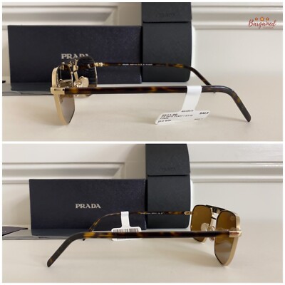 Auth Prada Pale Gold Metal Rectangle Sunglasses Brown  display picture 3