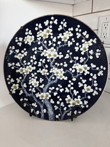 Japanese Imari Large Blue Floral Cherry Blossom Platter Plate Japan Antique