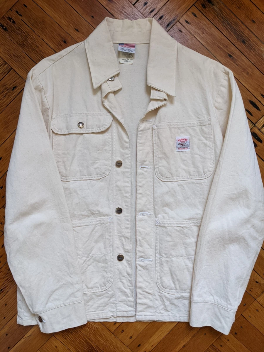 Pointer Brand LC KING USA Mens S Natural White Duck Canvas Button Chore  Coat