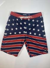 O'Neill Board Shorts/ Swim Trunks Patriotic Red White Blue Stars  Stripes SZ 33