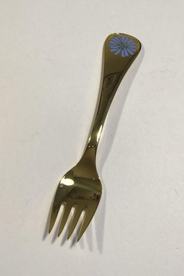 Georg Jensen Annual Gabel 1980 IN Vergoldet Sterlingsilber Mit Emaille