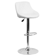 Contemporary White Vinyl Adjustable Height Bucket Seat Barstool with Chrome Base
