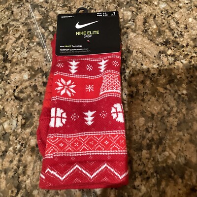 Nike ELITE Crew Basketball Holiday Santa Red White Socks Mens