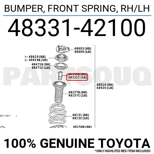 4833142100 Genuine Toyota BUMPER, FRONT SPRING, RH/LH 48331-42100 
