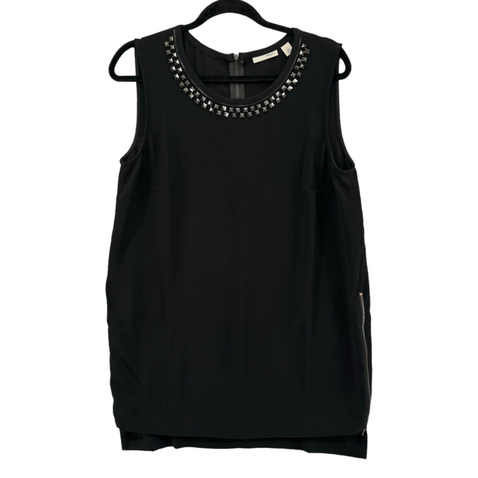 Halogen Mini Shift Dress Solid Black Studded Neck… - image 3