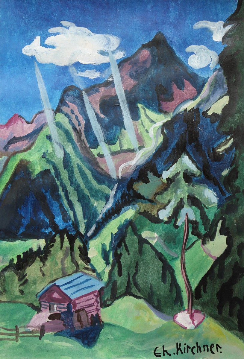 Rare unique German expressionist mountain landscape painting