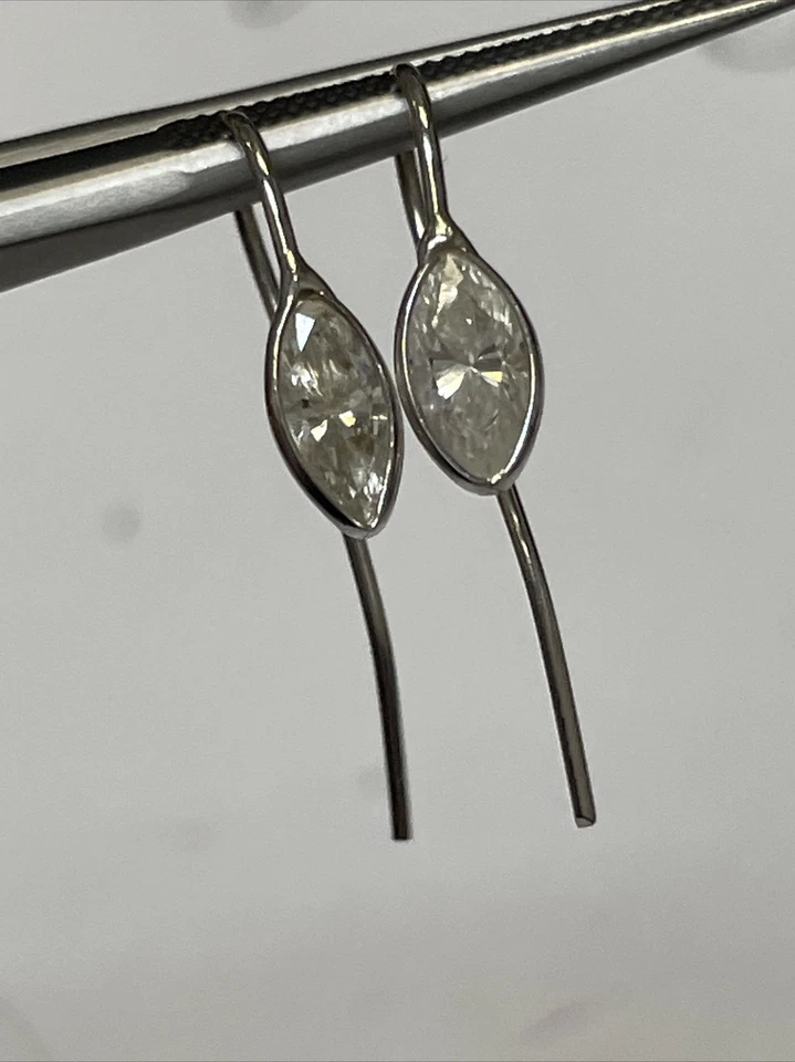 .50CTW Natural Marquis Diamond 14K White Gold Hook Earrings  - Image 4 of 4