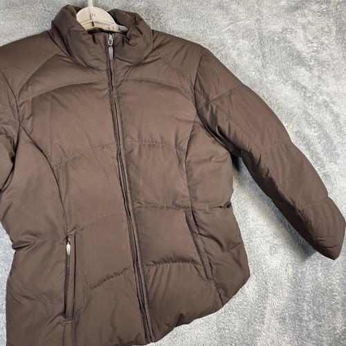 Eddie Bauer Goose Down Coat Women MEDIUM Petite Brown Premium Puffer Jacket GUC - Picture 3 of 14
