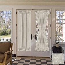 Linen French Door Curtains Privacy Light Reducing Door 52"W x 72"L Natural