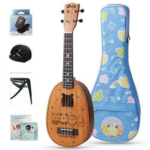 Concert Pineapple Ukulele 23 inch Uma Bread Tree Beginner Bundle Pack - 第 1/6 張圖片