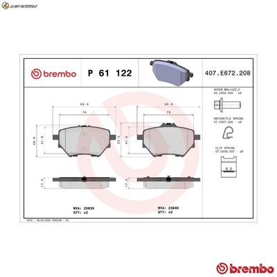 BREMSBELAGSATZ SCHEIBENBREMSE P 61 122 FÜR PEUGEOT 408/II 2008 308/SW/III/Van  
