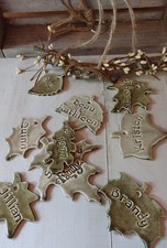 Family Tree Ornaments, Wind Chimes, Personalized 4 to 9 Stoneware Leaves