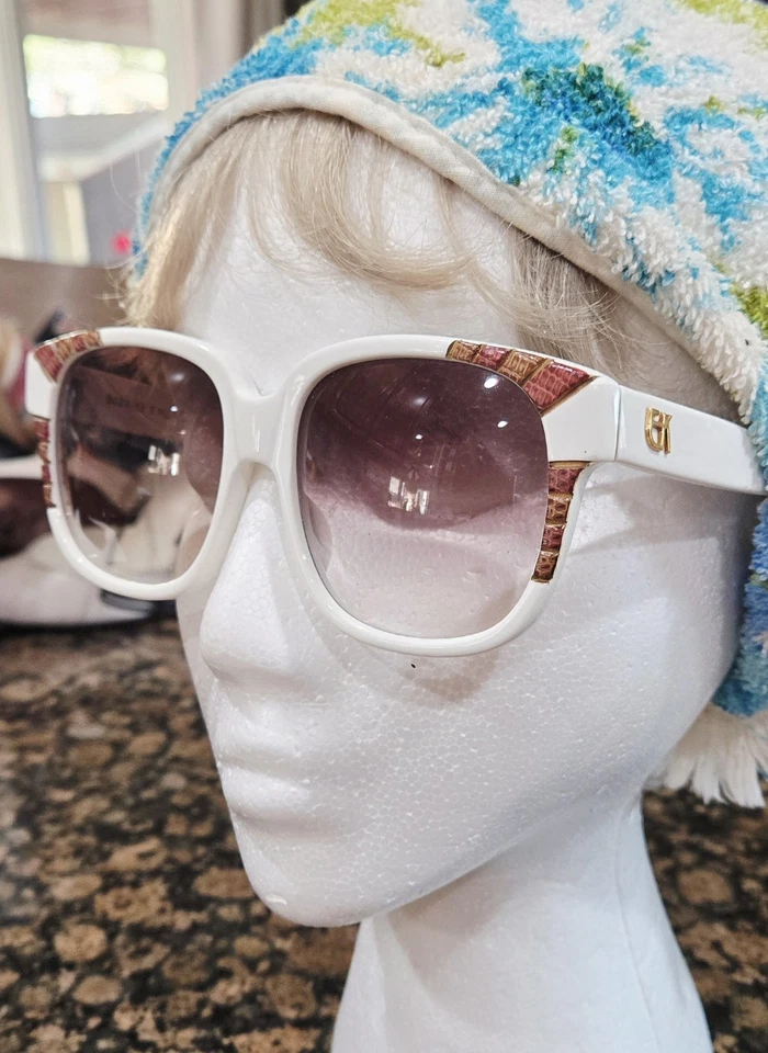 Gafas de sol EMMANUELLE KHANH 8080 RARAS blancas con diseño de piel de serpiente de la década de 1970 talla M Foto 2 de 4