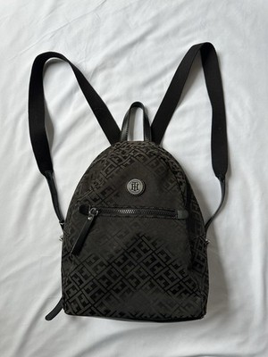 Tommy Hilfiger Unisex Monogram Small Backpack Black Zip, Adjustable Strap