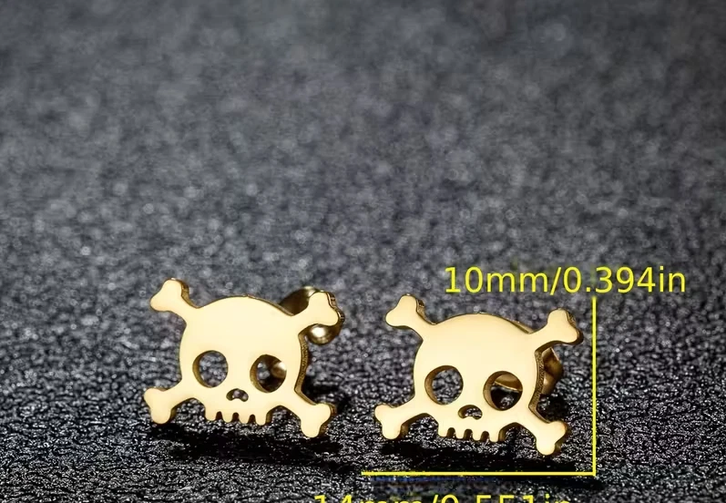 Pendiente gótico de hueso esqueleto de Halloween para mujer enchapado en oro amarillo de 14K Foto 4 de 4