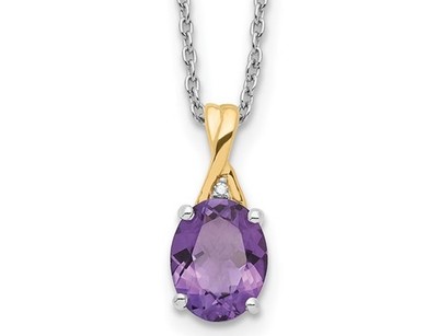 1,72 Karat (ctw) Ovalschliff Amethyst Anhänger Halskette in Sterlingsilber mit Chai