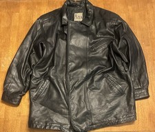 Azia Collection Genuine Leather Jacket Men s XL Long Trench Full Zip Black