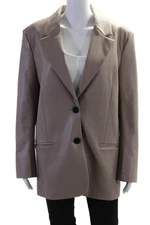 Zara Womens Leather Buttoned Long Sleeved Collared Blazer Jacket Brown Size L