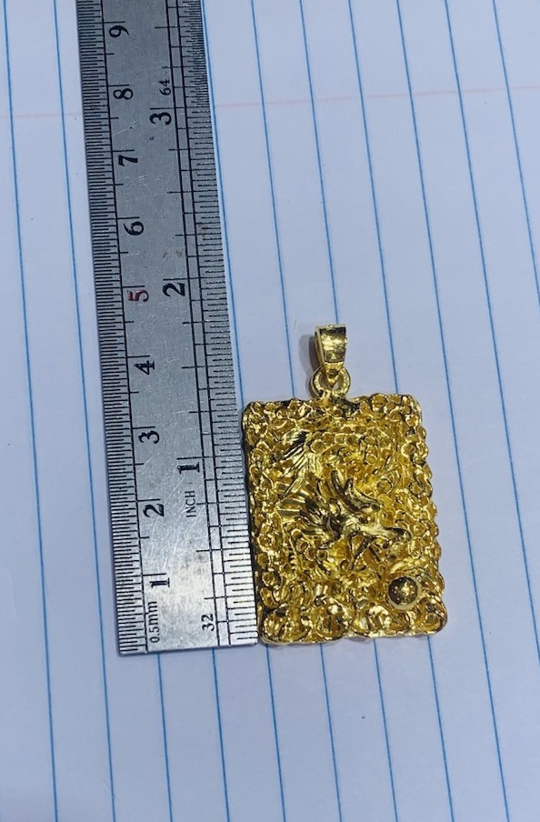 24k Solid Yellow Gold Shaped Rectangle Dragon Pen… - image 7