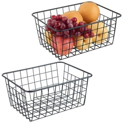 2 PCS Wire Kitchen Storage Basket Pantry Organization Stackable Counter Black