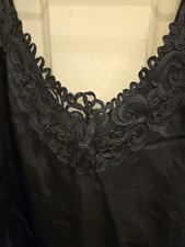 Vtg Sz Med Cinema Etoile Women's Black Lace V Neck Camisole Slip Satin Lingerie