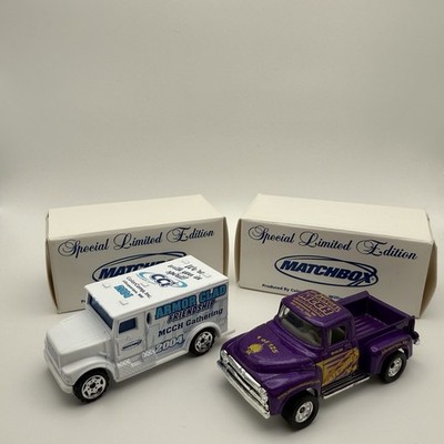 Matchbox 2004 MCCH 2nd Annual Gathering NM Purple Ford Truck + Armored Car Set